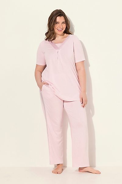 Ulla Popken Pyjama Pyjama Satindetails V-Ausschnitt günstig online kaufen