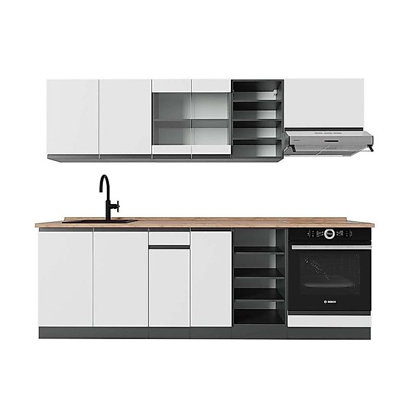 Vicco R-Line Küchenzeile Weiß/Anthrazit 240 cm AP Eiche günstig online kaufen