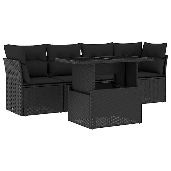 vidaXL 5-Tlg Garten-Sofagarnitur mit Kissen Schwarz Poly Rattan 3266345 günstig online kaufen