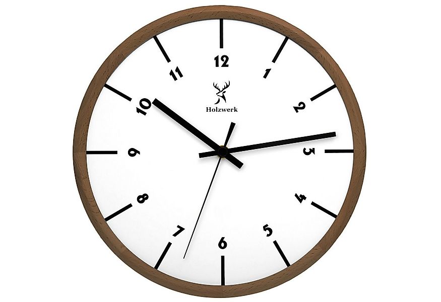 Holzwerk Wanduhr moderne Designer Quarz Holz Wand Uhr, braun, weiß (Nahezu günstig online kaufen