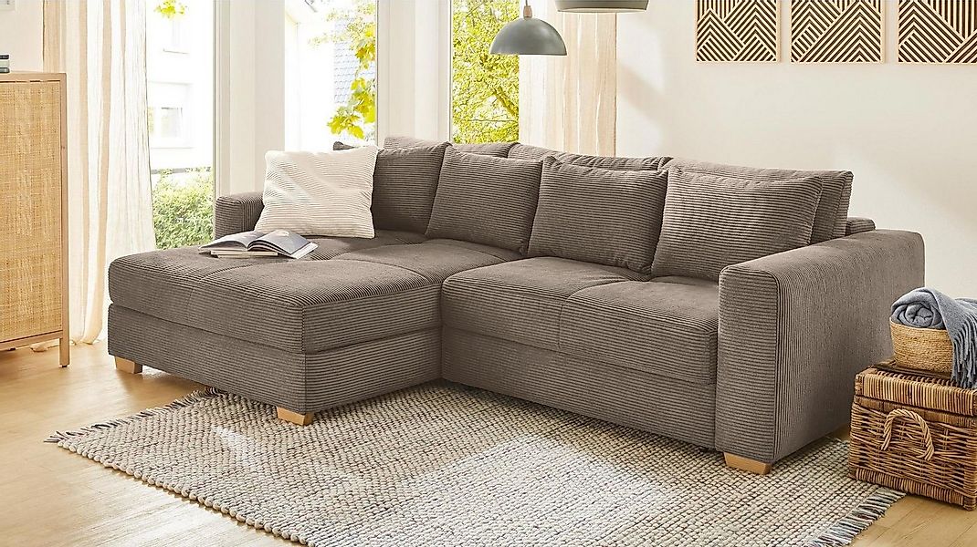 Massivart® Ecksofa KAMPEN Cord taupe / 288 cm, Cordsofa / Bettfunktion / Be günstig online kaufen