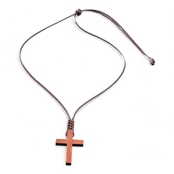 Eyecatcher Edelstahlkette Halskette Halsband hölzernes Kreuz günstig online kaufen