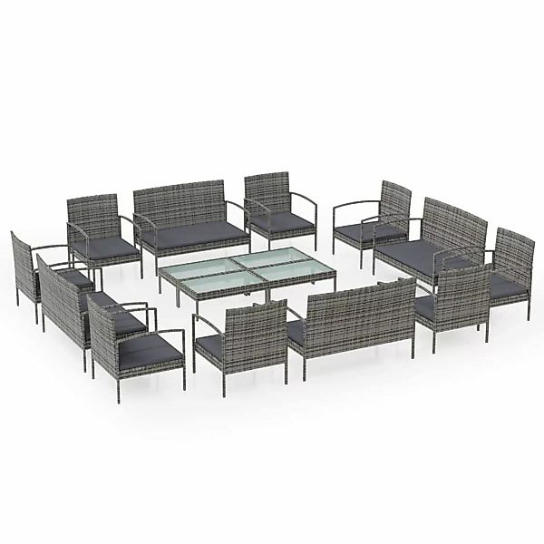 16-tlg. Garten-lounge-set Mit Auflagen Poly Rattan Grau günstig online kaufen