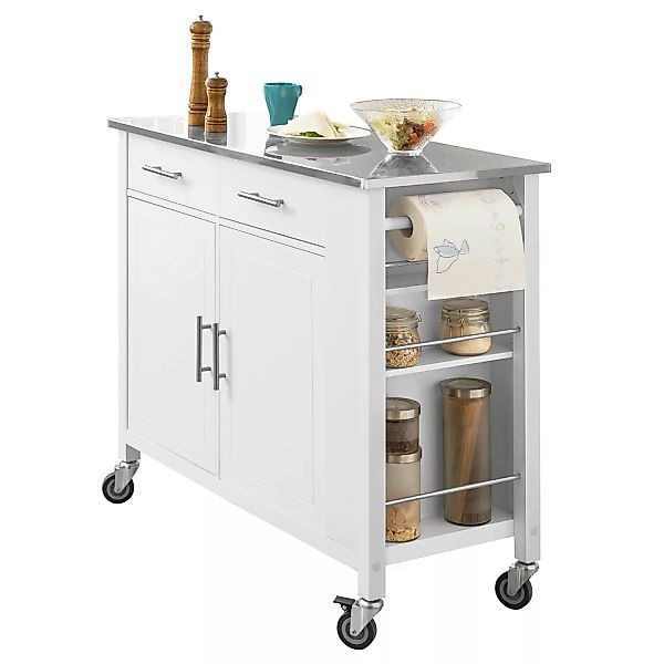 SoBuy® Design Küchenwagen mit Edelstahlplatte Kücheninsel mit Seitenregal K günstig online kaufen