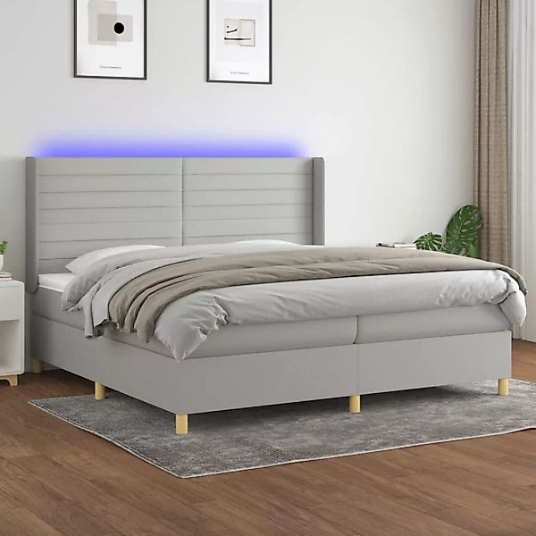 vidaXL Boxspringbett Boxspringbett mit Matratze LED Hellgrau 200x200 cm Sto günstig online kaufen