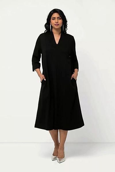 Ulla Popken Midikleid Midi-Puntokleid Kelchkragen V-Ausschnitt 3/4-Arm günstig online kaufen