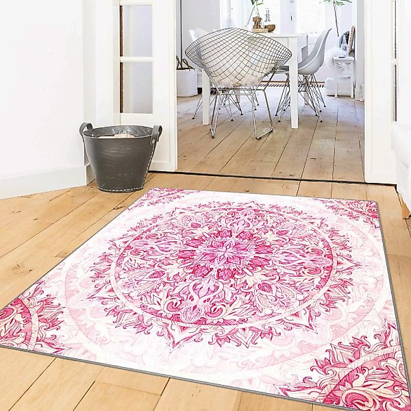 Teppich Mandala Aquarell Ornament Muster pink günstig online kaufen