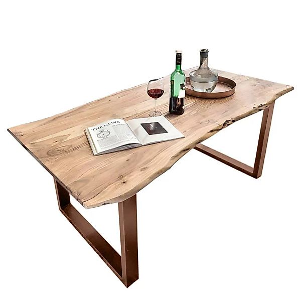 Echtholztisch aus Akazie Massivholz und Metall Bügelgestell günstig online kaufen