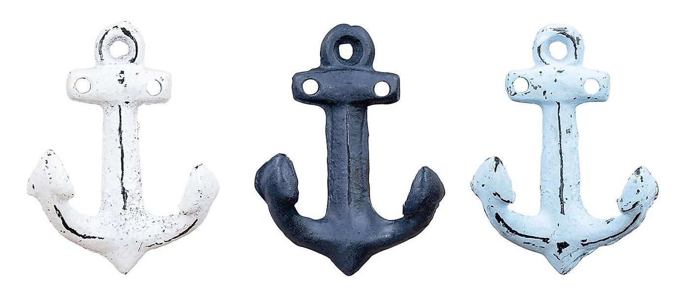 Levandeo® Garderobenhaken, 3er Set Anker Wandhaken Blau Weiß Metall Gardero günstig online kaufen