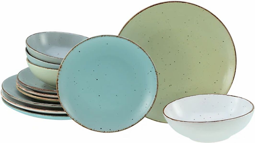 CreaTable Teller-Set »Fashion Bunt, Tellerset 12-tlg.« Vintage Look, Seiden günstig online kaufen