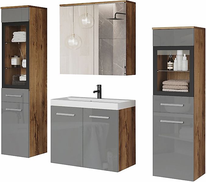 welltime Badmöbel-Set "MADRIT II, Schrank mit Waschbecken, 2 Hänger, Spiege günstig online kaufen