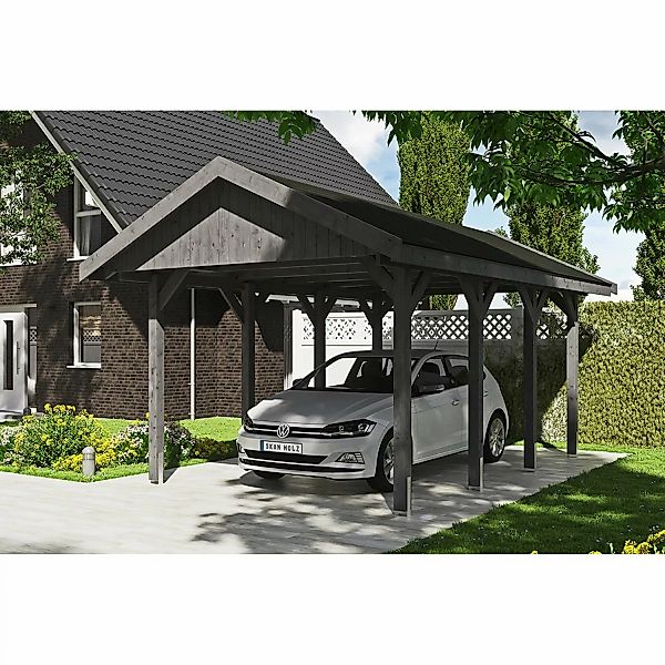 Satteldach-Carport Wallgau Schiefergrau 380 x 600 cm schwarze Schindeln günstig online kaufen