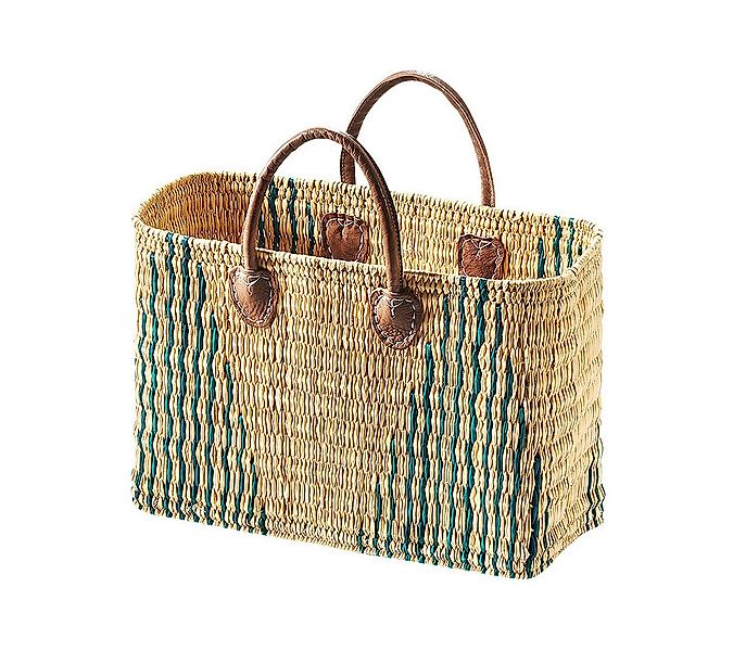 Kobolo Shopper Seegrastasche STRIPES grün mit Lederhenkel günstig online kaufen