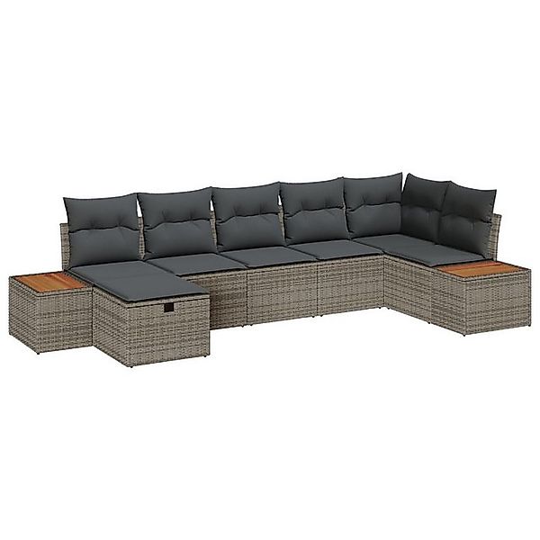 vidaXL Loungesofa 7-teiliges Garten Sofa Set mit Kissen grau Poly Rattan, 7 günstig online kaufen