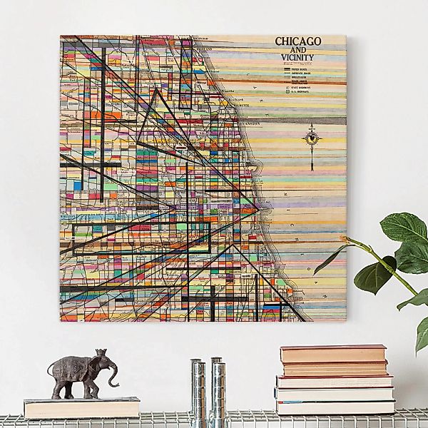 Leinwandbild Stadtplan - Quadrat Moderne Karte von Chicago günstig online kaufen
