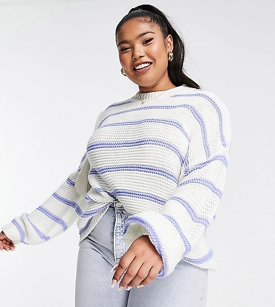 In The Style Plus x Billie Faiers – Pullover mit Streifen in Blau-Bunt-Mehr günstig online kaufen