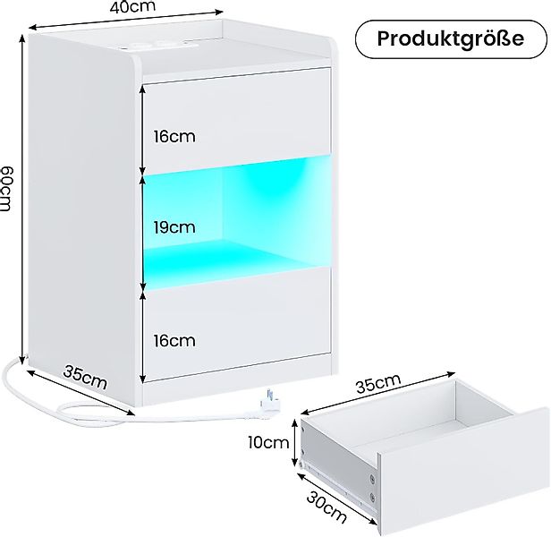 MSMASK Nachttisch mit LED-Beleuchtung und Ladestation, günstig online kaufen