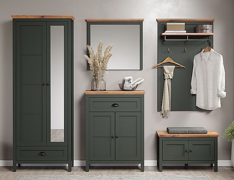 trendteam Garderoben-Set Garderoben-Set Stanton, Tannengrün / Eiche, 5-teil günstig online kaufen