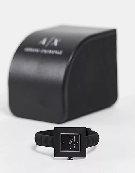 Armani Exchange – Damenuhr in Schwarz mit Silikonarmband und eckigem Ziffer günstig online kaufen
