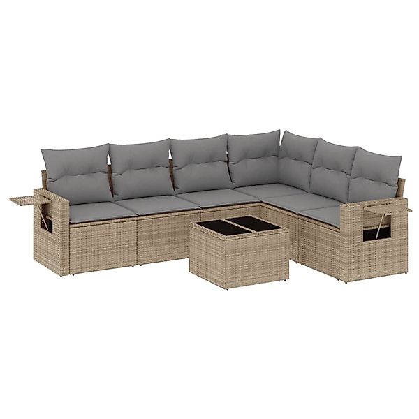 vidaXL 7-Tlg Garten-Sofagarnitur mit Kissen Beige Poly Rattan 3252556 günstig online kaufen