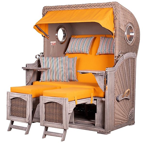 bene,iving Strandkorb Komplettset Ammersee Mahagoni Bullauge washed grey PE günstig online kaufen