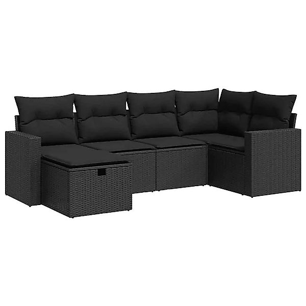 vidaXL 6-Tlg Garten-Sofagarnitur mit Kissen Schwarz Poly Rattan 3325381 günstig online kaufen