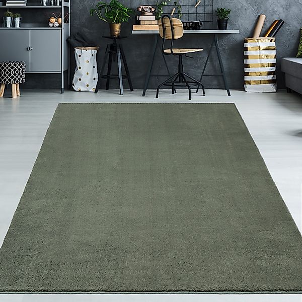 TeppichHome24 Teppich Hochflor-Teppich in starkem Dunkelgrün, günstig online kaufen