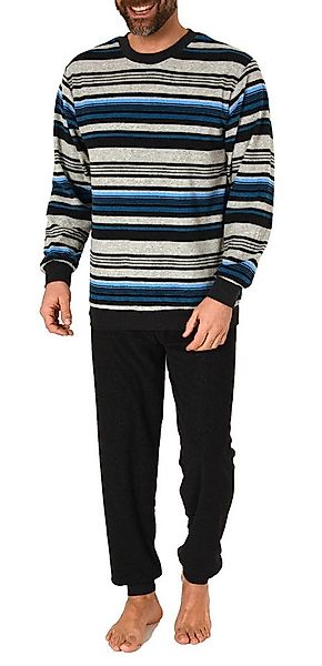 Normann Pyjama Herren Frottee Schlafanzug langarm mit Bündchen in gestreift günstig online kaufen
