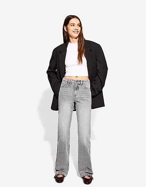 Bershka Straight-Jeans Mit Wide-Leg Damen 42 Grau günstig online kaufen