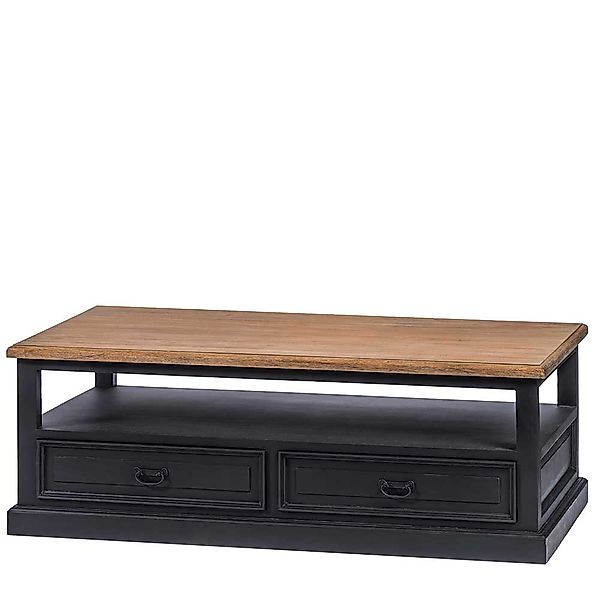 Schwarz Teakfarbener Sofa Tisch mit vier Schubladen Vintage Look günstig online kaufen