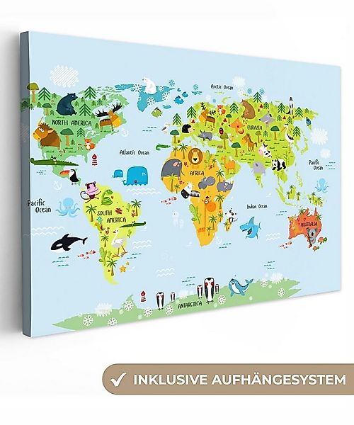 OneMillionCanvasses® Leinwandbild Weltkarte - Kinder - Tiere - Natur - Jung günstig online kaufen