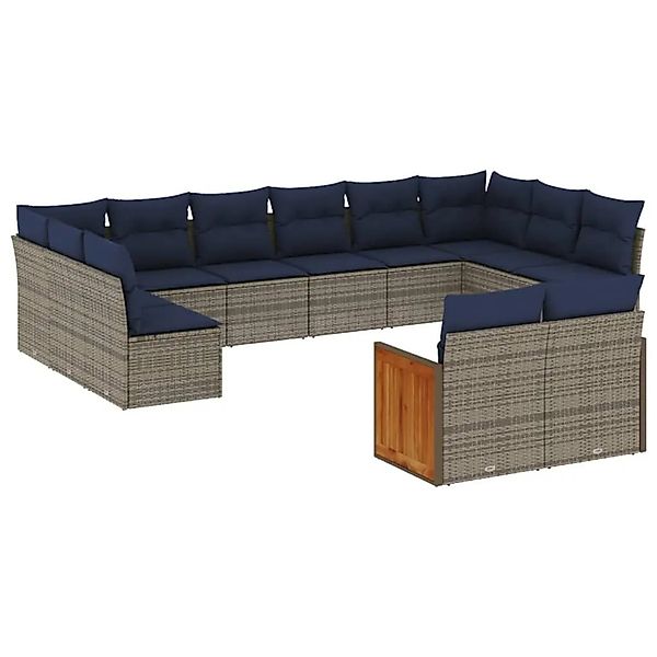 vidaXL 12-Tlg Gartensofa-Set mit Kissen Grau Polyrattan 3228126 günstig online kaufen