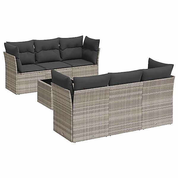 vidaXL 7-Tlg Garten-Sofagarnitur mit Kissen Hellgrau Poly Rattan 3217262 günstig online kaufen