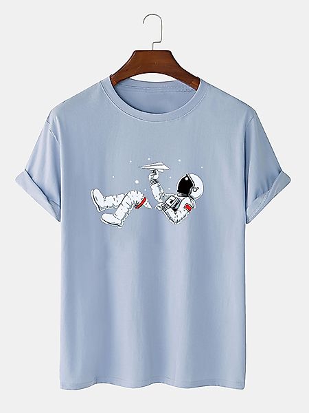 Herren 100% Baumwolle Astronaut Printed Casual Kurzarm T-Shirt günstig online kaufen