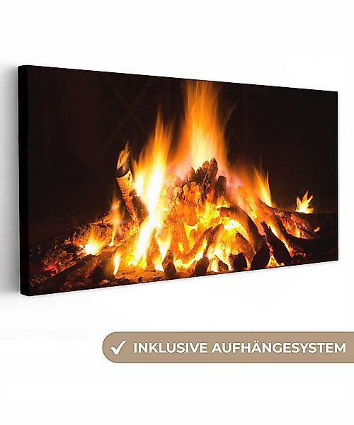 OneMillionCanvasses® Leinwandbild Panorama Kamin vor schwarzem Hintergrund, günstig online kaufen