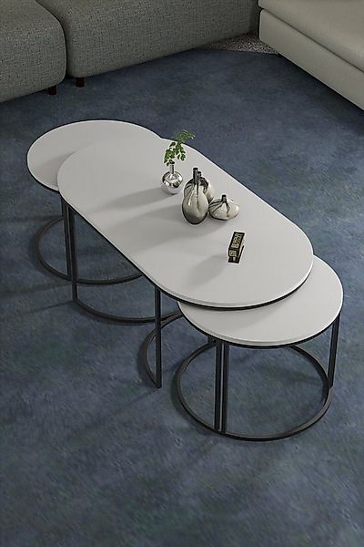 en.casa Couchtisch (3-St., 1 Couchtisch + 2 Beistelltische), Farbe: Weiß günstig online kaufen