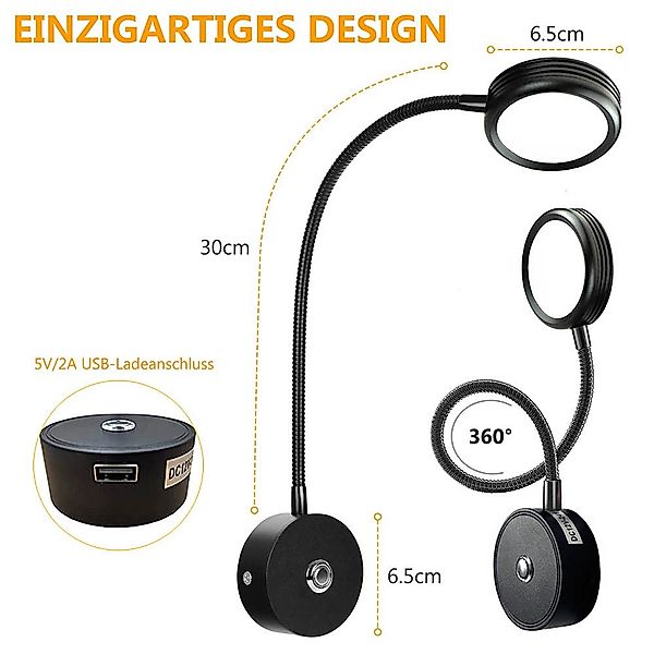 Jibenhome LED Leselampe Schwanenhals Lampe Wandmontage günstig online kaufen