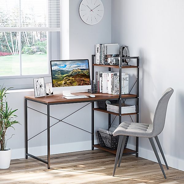 HOMCOM Schreibtisch Computertisch Arbeitstisch Bürotisch mit Regal Schwarz günstig online kaufen