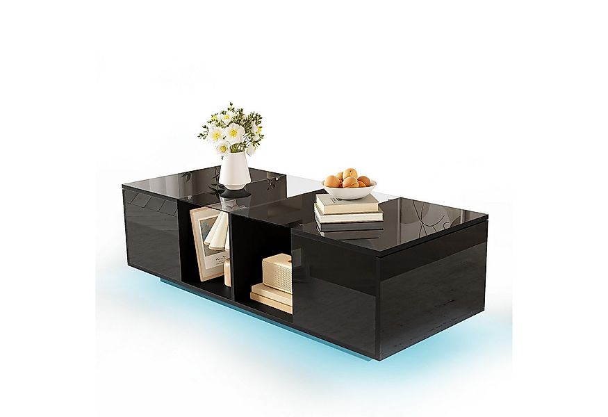 HAUSS SPOLE Couchtisch Hochglanz-Couchtisch mit Glasablage, 2 Türen, LED-Li günstig online kaufen