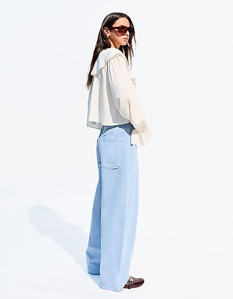 Bershka Super-Baggy-Jeans Mit Farblich Abgesetztem Bund Damen 32 Hellblau günstig online kaufen