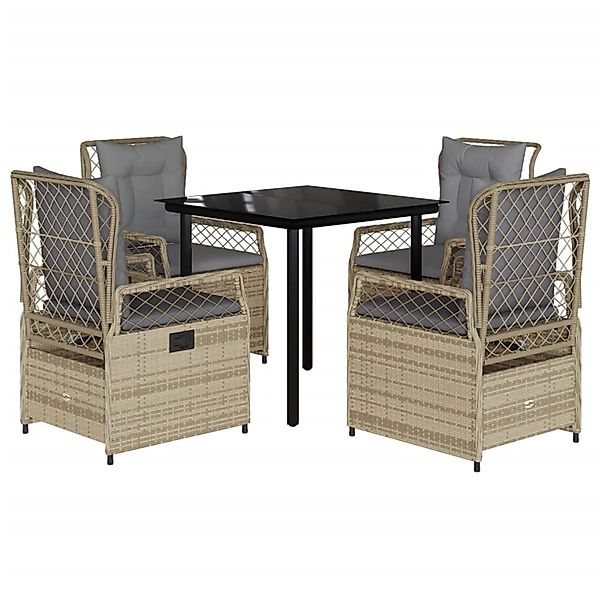 vidaXL 5-Tlg Garten-Essgruppe mit Kissen Beige Poly Rattan 3263007 günstig online kaufen