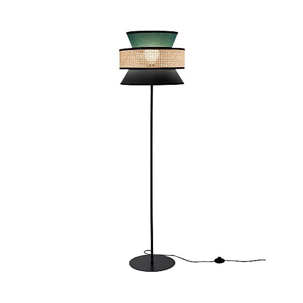 Stehlampe Gazebo, grün/schwarz/natur, 147 cm, Stoff/Rattan günstig online kaufen