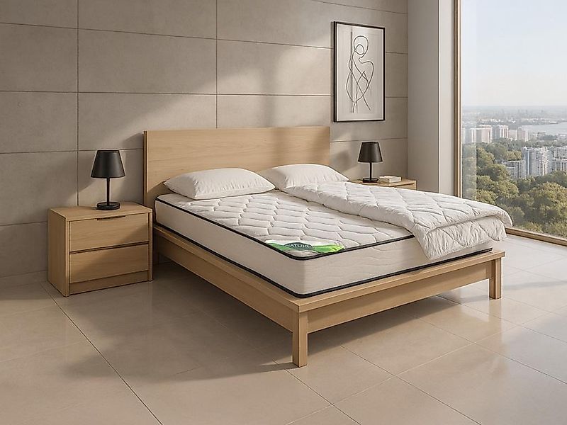 Bett-Set mit Schaumstoffmatratze, Bambus-Bezug, Bettdecke + 2 Kissen - 140 günstig online kaufen