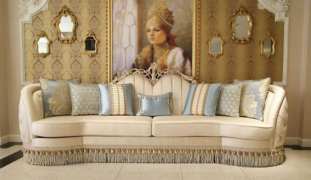 Casa Padrino Sofa Luxus Barock Wohnzimmer Sofa Beige / Silber 300 x 95 x H. günstig online kaufen