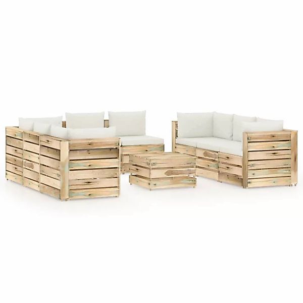 9-tlg. Garten-lounge-set Mit Kissen Grün Imprägniertes Holz günstig online kaufen