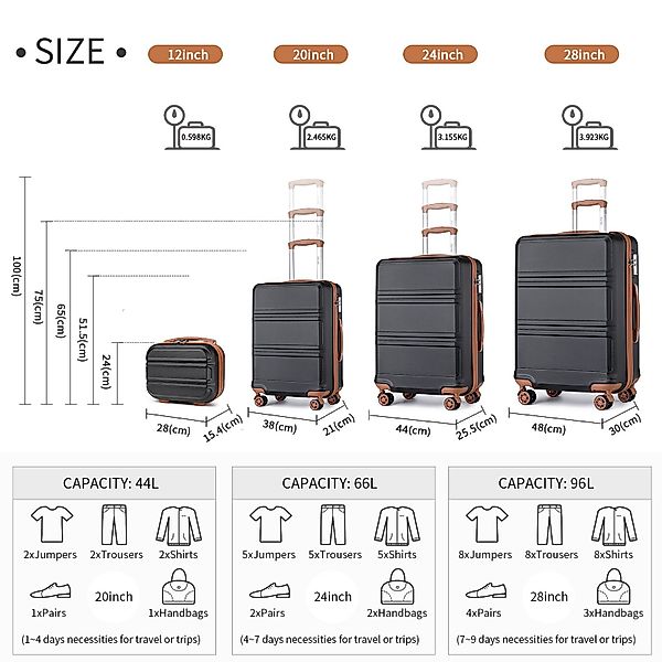 KONO Kofferset 4-teiliges Reiseset, ABS-Hartschalenkoffer (XL/L/M) günstig online kaufen