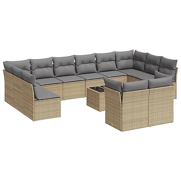 vidaXL 13-Tlg Garten-Sofagarnitur mit Kissen Beige Poly Rattan 3218439 günstig online kaufen