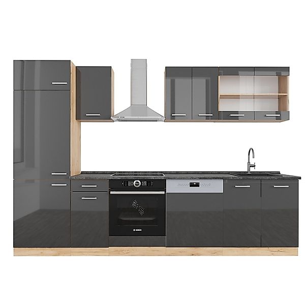 Vicco R-Line Küchenzeile Anthrazit Hochglanz/Goldkraft Eiche 300 cm AP Anth günstig online kaufen