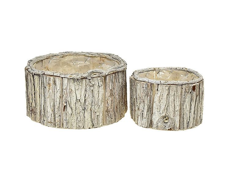 Viana Dekokorb Pflanzkasten Holz Rund Rinde Natur Weiß 26/18cm 2er Set Deko günstig online kaufen