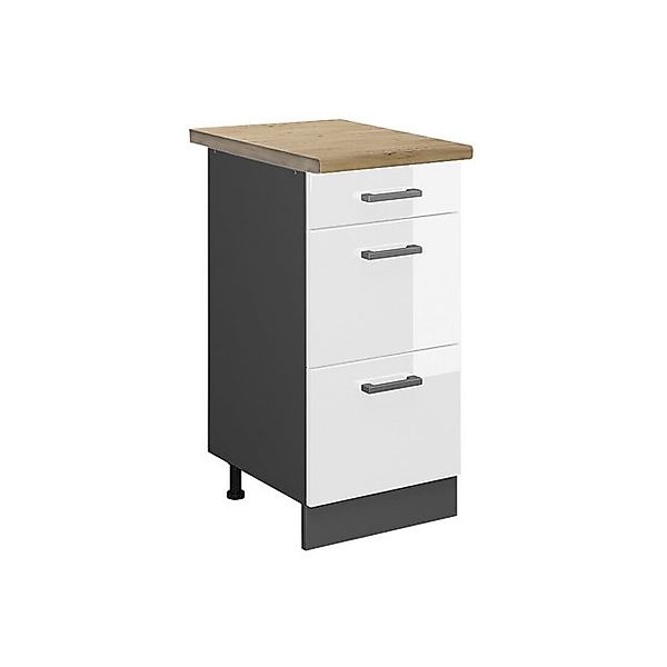 Vicco Küchenunterschrank R-Line Weiß Hochglanz/Anthrazit 40 cm mit Schublad günstig online kaufen